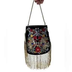 Ramla Embroidered Beaded Velvet Pouch.New Without Tag